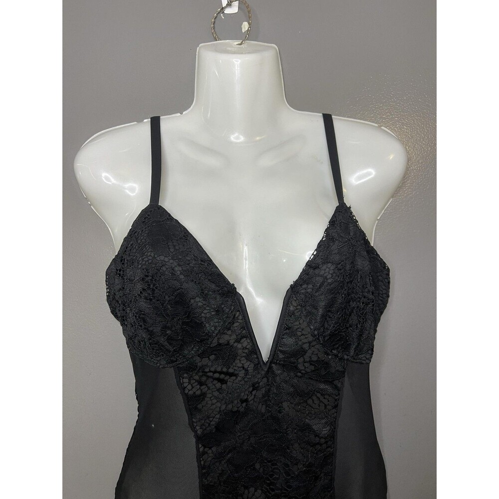 Rue21 Bodysuit Womens Medium Black Lace Plunge Sheer Floral Stretch Lingerie